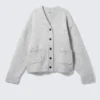 Loose Fit Knitted V-Neck Cardigan – Grey Melange