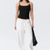 Loose Fit Low Waist Washed Trousers – White