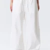 Loose Fit Low Waist Washed Trousers – White
