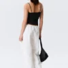 Loose Fit Low Waist Washed Trousers – White