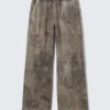 Loose Fit Printed Sweatpants – Khaki Green – Textured Forest
