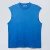 Loose Fit Raw Hem Square Tank Top – Sun-Faded Blue