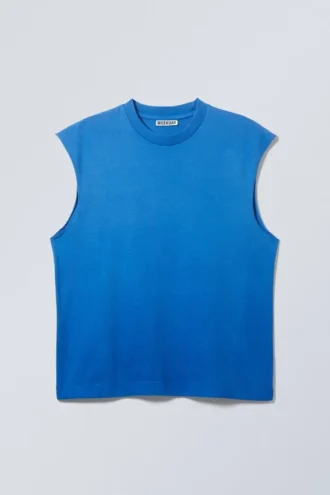 Loose Fit Raw Hem Square Tank Top – Sun-Faded Blue