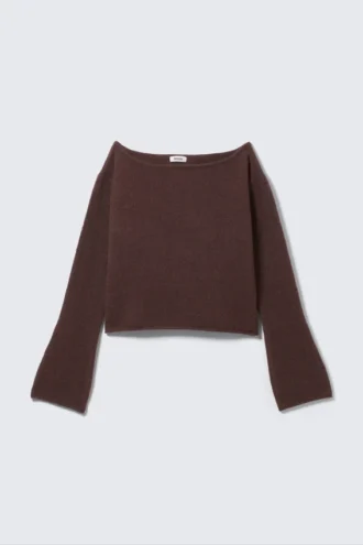 Loose Fit Rolled Hem Sweater – Dark Brown
