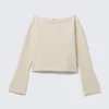 Loose Fit Rolled Hem Sweater – Light White