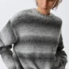 Loose Fit Space-Dyed Knitted Sweater – Grey Melange