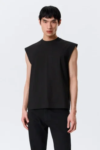 Loose Fit Square Cotton Tank Top – Black