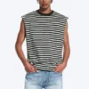Loose Fit Square Cotton Tank Top – Grey/Black Stripe