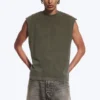 Loose Fit Square Cotton Tank Top – Washed Dark Khaki Green