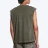 Loose Fit Square Cotton Tank Top – Washed Dark Khaki Green