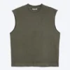 Loose Fit Square Cotton Tank Top – Washed Dark Khaki Green