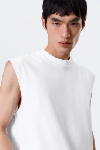 Loose Fit Square Cotton Tank Top – White