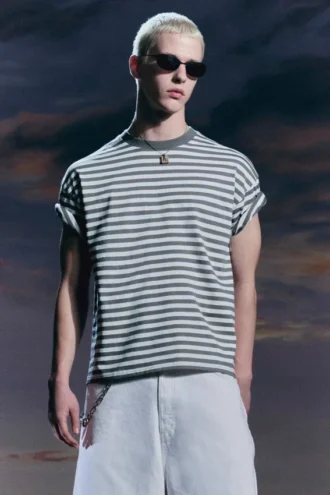 Loose Fit T-Shirt – White – Khaki Stripe