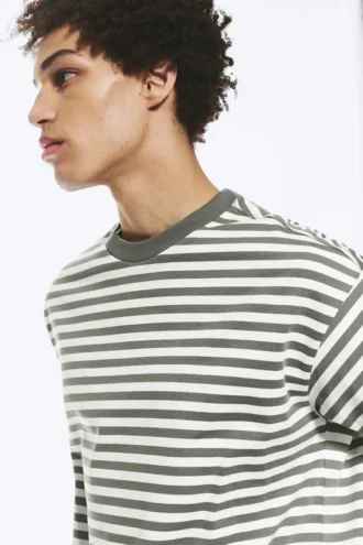 Loose Fit T-Shirt – White – Khaki Stripe