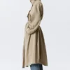 Loose Fit Trench Coat with Funnel Collar – Beige