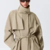 Loose Fit Trench Coat with Funnel Collar – Beige