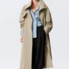 Loose Fit Trench Coat with Funnel Collar – Beige