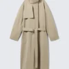 Loose Fit Trench Coat with Funnel Collar – Beige