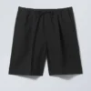 Loose-Fit Twill Drawstring Suiting Shorts – Black