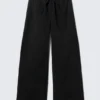 Loose Fit Washed Ripstop Trousers – Black