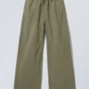Loose Fit Washed Ripstop Trousers – Dark Khaki Green