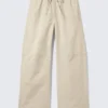 Loose Fit Washed Ripstop Trousers – Light Beige