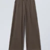 Loose Fit Wide Leg Jersey Trousers – Washed Dark Brown