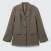 Loose Fit Wool Blend Herringbone Blazer – Dark Mole Herringbone
