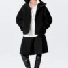 Loose Fit Wool Jacket with Raglan Sleeves – Black