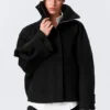 Loose Fit Wool Jacket with Raglan Sleeves – Black