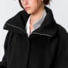 Loose Fit Wool Jacket with Raglan Sleeves – Black
