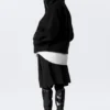 Loose Fit Wool Jacket with Raglan Sleeves – Black