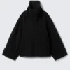 Loose Fit Wool Jacket with Raglan Sleeves – Black