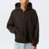 Loose Fit Zip Hoodie – Dark Brown