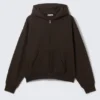 Loose Fit Zip Hoodie – Dark Brown