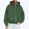 Loose Fit Zip Hoodie – Dark Green