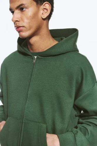 Loose Fit Zip Hoodie – Dark Green
