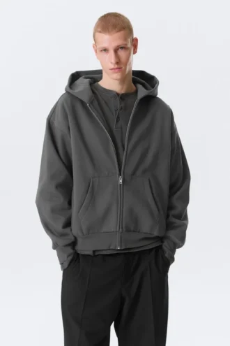 Loose Fit Zip Hoodie – Dark Grey