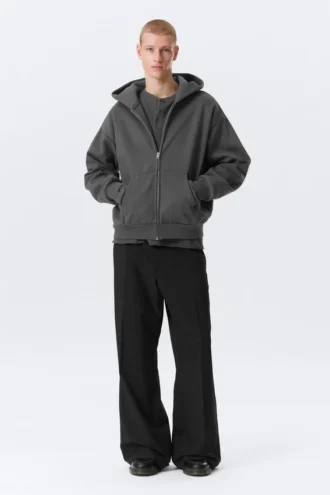 Loose Fit Zip Hoodie – Dark Grey