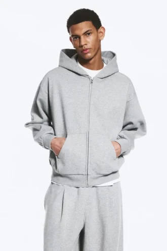 Loose Fit Zip Hoodie – Grey Melange