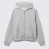 Loose Fit Zip Hoodie – Grey Melange
