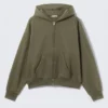 Loose Fit Zip Hoodie – Washed Dark Green