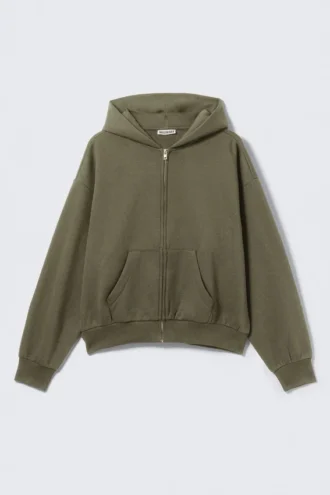 Loose Fit Zip Hoodie – Washed Dark Green
