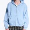 Loose Fit Zip Hoodie – Washed Light Blue