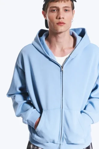 Loose Fit Zip Hoodie – Washed Light Blue