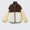 Loose Fleece Zip Jacket – Brown/White/Yellow