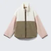Loose Fleece Zip Jacket – White/Khaki/Pink