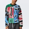 Loose Graphic Knitted Cotton Sweater – Multicoloured Print