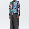 Loose Graphic Knitted Cotton Sweater – Multicoloured Print