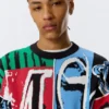 Loose Graphic Knitted Cotton Sweater – Multicoloured Print
